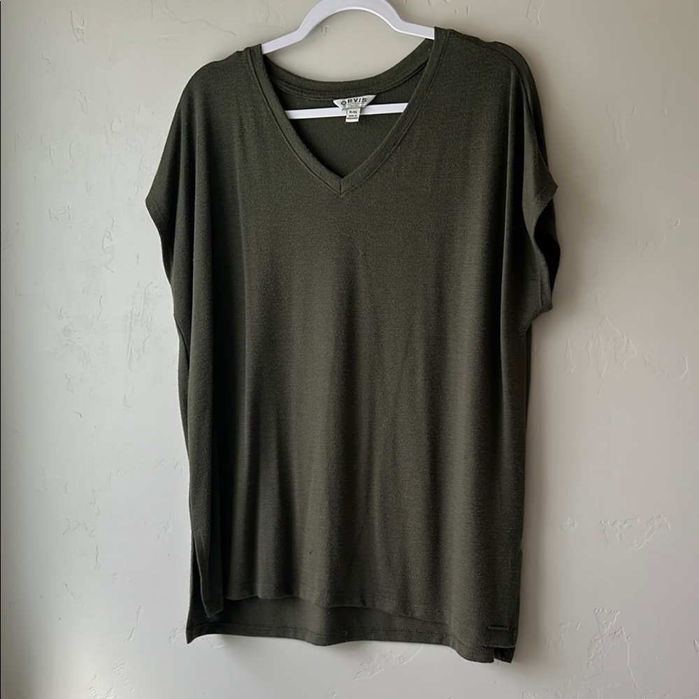 Olive Green V-Neck Women's Top